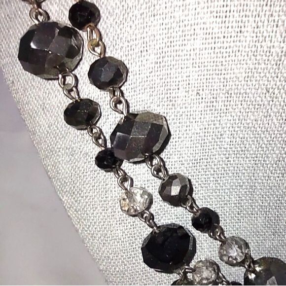 22 Inch Three Tier Black & Clear Beaded Necklace - Picture 2 of 3